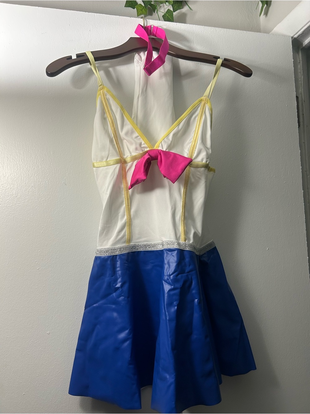 White, Blue & Pink Sailor-Style Dress with Yellow Trim